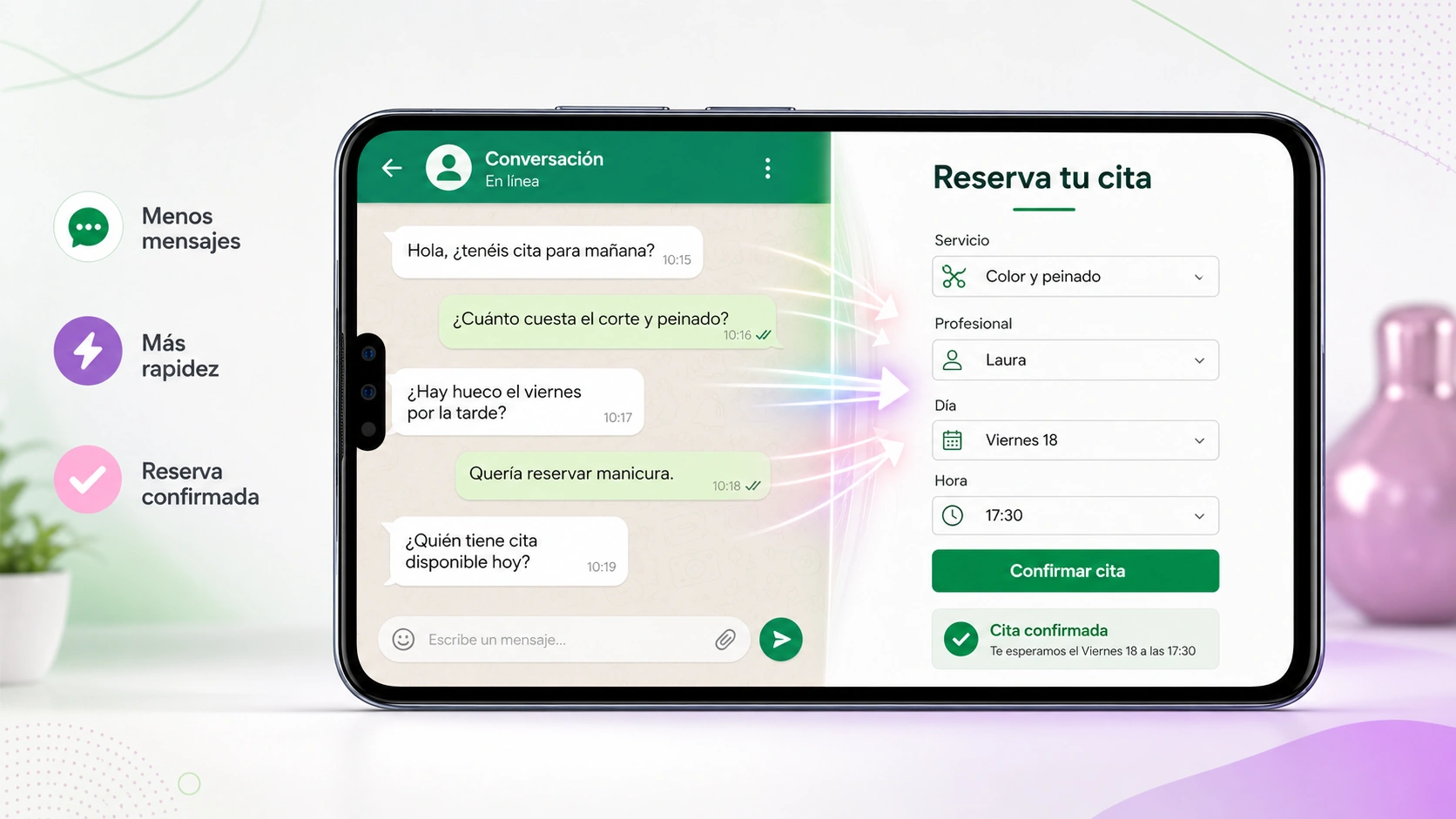Conversación de WhatsApp convertida en una reserva online mediante un enlace