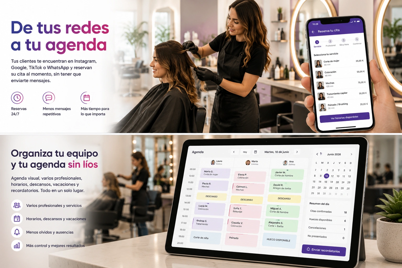 Peluquería con sistema de reservas online desde redes sociales y móvil