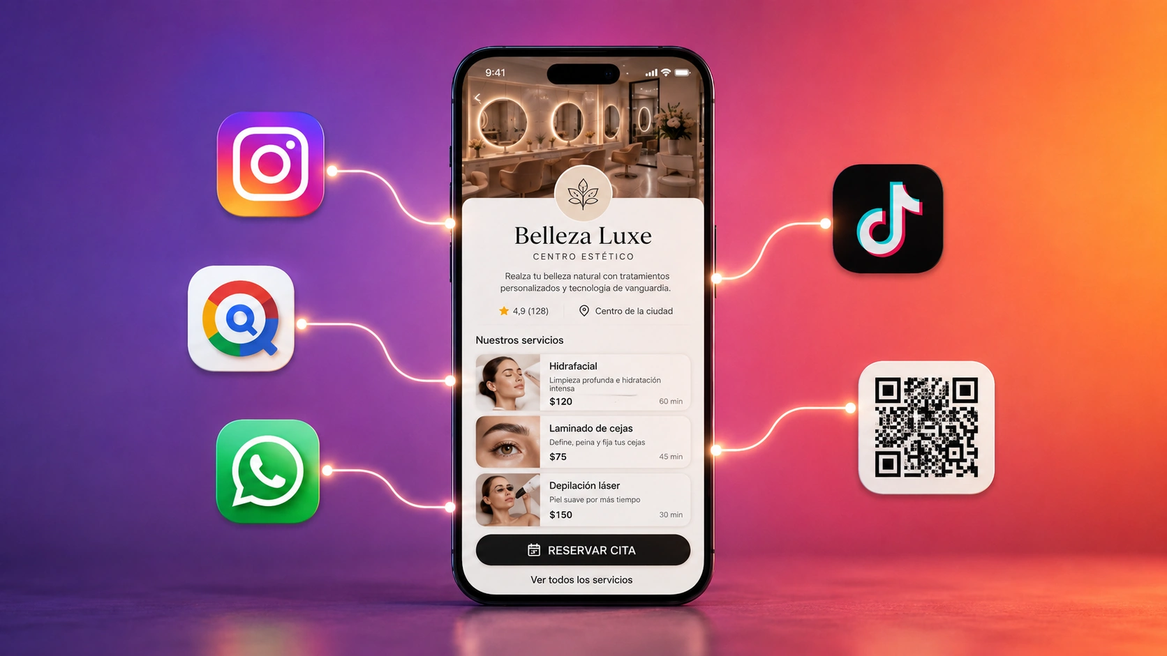 Enlace de reservas compartido desde Instagram Google WhatsApp TikTok y código QR